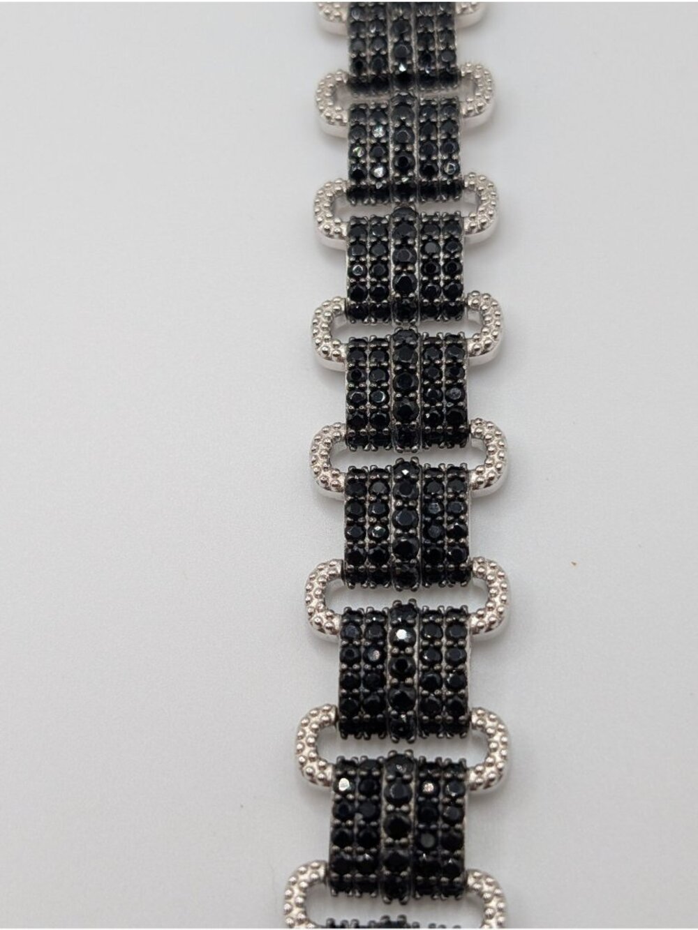 Sterling silver Black Spinel Statement Link Bracelet Marked BBJ 925 7" Elegant